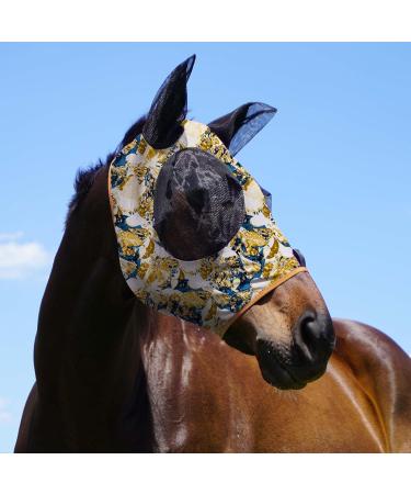 Harrison Howard Super Comfort Stretchy Fly Mask - Large Eye Space UV Protection & Breathability | Blue-Yellow (L) - Ideal for International Shipping - Buy Online on GoSupps.com