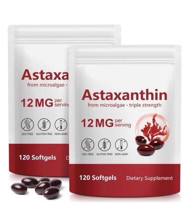 Cacukn Astaxanthin Supplements 12mg Premium Astaxanthin Antioxidant Supplements Support Eye Brain Joint Skin Health Easy to Swallow Non-GMO 240 Softgels