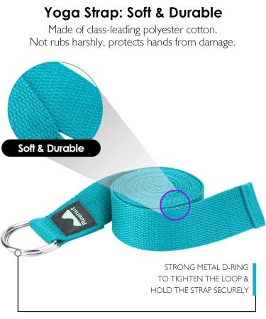 REEHUT Yoga Block 2 Pack & Metal D Ring Yoga Strap 1 Pack Combo Set - High Density EVA Foam Support Block & 8FT Stretching Belt for General Fitness - Black/Cyan - Buy Online on GoSupps.com