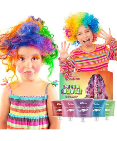 Temprary Hair Dye Kit Comblor 5 Colours Hair Dye for Dark Hair Hair Chalks for Girls Wash Out Hair Colour Kids Gifts for Birthday Christmas Halloween Crazy Hair Day Children's Day 5 Colors Set