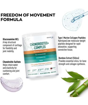 Granions Glucosamine Chondroitin MSM Powder Joint Supplements for Men and Women Chondrosteo Hydrolyzed Marine Collagen Peptides Essential Vitamins Minerals Nutritional Complex - Berry - 10 Oz - Buy Online on GoSupps.com
