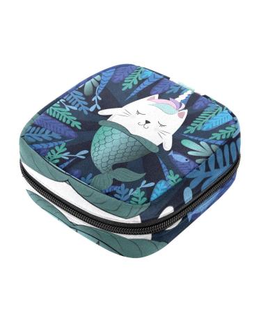Magic fun cat unicorn and mermaid illustration sanitary napkin storage bag menstruation pad bag pocket portable menstrual cup pocket with zipper for teen girls women women
