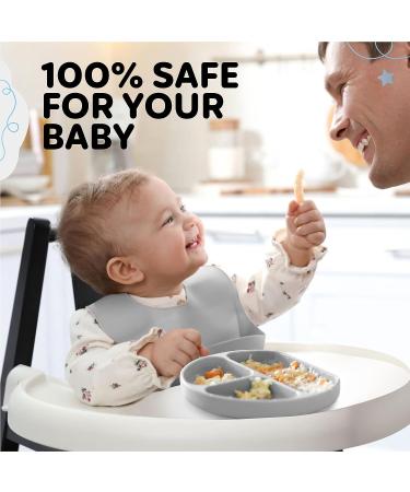 Kzonex 9-Piece Baby Feeding Set: Silicone Bib, Suction Plate, Bowl, Fork, Spoon, Sippy Cup with Straw, Snack Lids - BPA Free & Dishwasher Safe - Buy Online on GoSupps.com