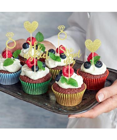 24 Pcs Gold Glitter Wedding Cupcake Toppers He Asked She Said Yes Cupcake Toppers Heart Diamond Ring Wedding Engagement Cupcake Picks Bridal Shower Party Cake Decorations - Buy Online on GoSupps.com