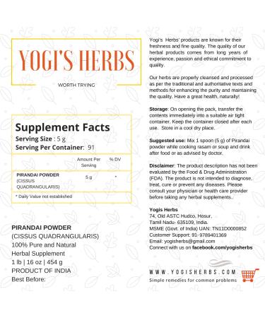 Pirandai Powder (Cissus quadrangularis) - 1 lb | Fresh & Pure - Buy Online on GoSupps.com