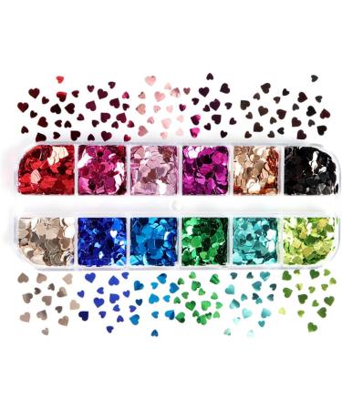 Shop Gzmayuen Heart Glitter Sequins for Valentine's Day Nail Art | 12 Colors 3D Sparkle Heart Shape Flakes & Stickers - Perfect for Nail Decoration - Buy Online on GoSupps.com