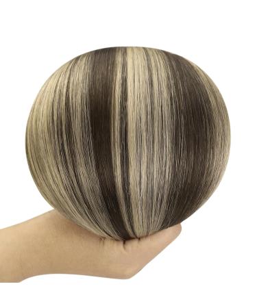 Youngsee Real Hair Extensions - Ombre Clip-In Balayage - Dark Brown to Ash Blonde - 35cm Human Hair - 120g (7 PCS) #4/18/4 - Buy Online on GoSupps.com