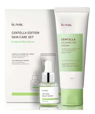 iUNIK Centella Edition Skincare Set (Cream 2.02 fl.oz. & Mini Serum 0.51 fl.oz.) - Centella Asiatica and Tea Tree Leaf Waters to Soothe  Calm  Moisturize  and Protect the Skin