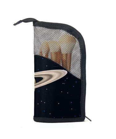 Saturn Planet Travel Makeup Brush Holder Stand-Up Makeup Brush Organzier Bag Makeup Brush Case Makeup Cup for Women Included 12PCS Brushes