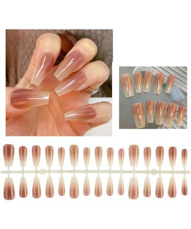 FEIlei 30Pcs Long Press on Nails Coffin French Fake Nails Tip Gradient Acrylic Nails Glossy False Nails for Women Girls - Buy Online on GoSupps.com