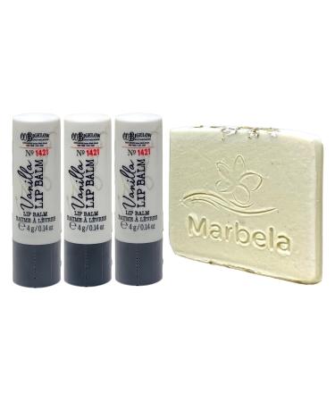 Bath & Body Works Vanilla 3 Lip Balm with a Natural Oats Sample Soap