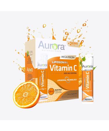 Aurora Nutrascience Liposomal Vitamin C Immune Support 3000 mg Serving Gluten Free 32 Single Serve - Orange - 21.7 Oz
