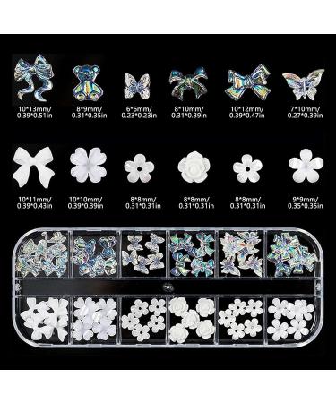 3D Nail Art Gem Kit - Acrylic Butterfly White Flowers Bear Star AB Crystals Cute Nail Charms 3Box Jewelry & Crafting Accessories with Tweezer - Buy Online on GoSupps.com