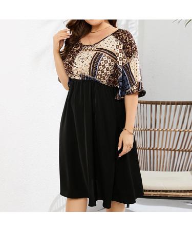 Iuhan Blue Summer Dress for Women | Plus Size Aline Sundress with Short Sleeve | High Waist Midi Swing Dress for Bridesmaids and Parties | 5X-Large Size - Buy Online on GoSupps.com