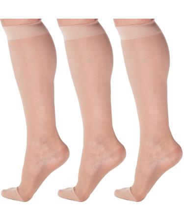 ABSOLUTE SUPPORT (3 Pack) USA Made Sheer Compression Stockings for Women 15-20mmHg Small Nude