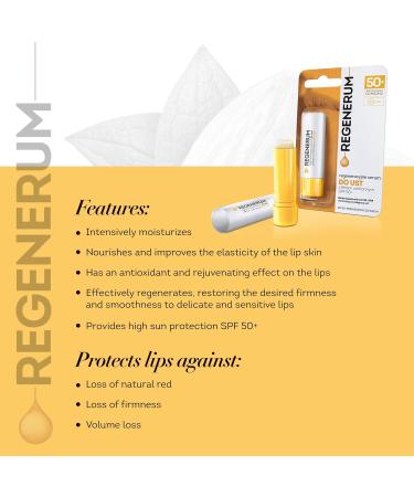 Regenerum - SPF 50+ Regenerating Lip Serum - Sunscreen and Conditioner Hydrating and Nourishing Vitamin E Prevents Dryness and Pigment Loss - 5g Lip Serum SPF 50+ - Buy Online on GoSupps.com