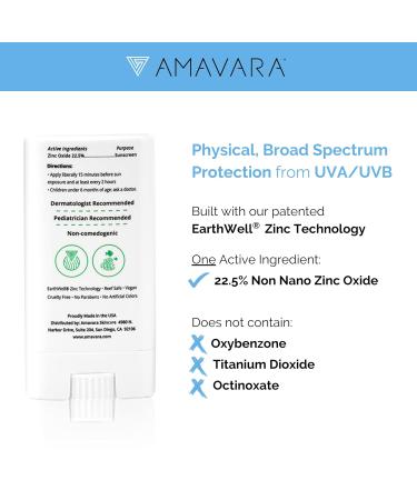 Amavara Mineral Clear Sunscreen Face Stick SPF 50 Sheer 2-Pack - Reef Safe, Zinc Oxide, Waterproof Sunscreen for Kids & Sensitive Skin - Vegan & Cruelty Free - 1.2oz - Buy Online on GoSupps.com