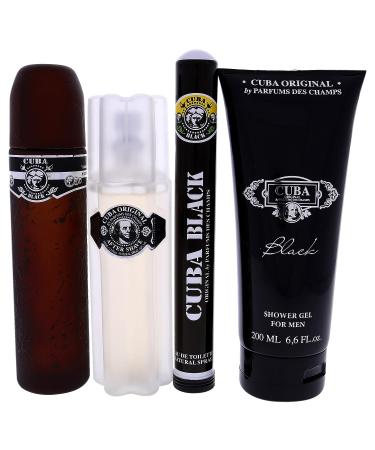 Cuba Black Men 4 Pc Gift Set - EDT Spray, After Shave, Shower Gel - Buy Online on GoSupps.com