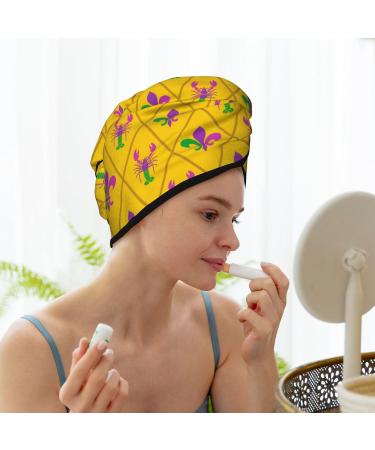 Hair Towel Wrap - Quick Drying Towel Turban with Button | Mardi Gras Crayfish & Fleur De Lis Design - Buy Online on GoSupps.com