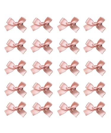20Pcs Girl Bowknot Decor Hair Pin with Strong Inner Teeth Ribbon Bow Decor Bang Hair Clip Hair Accessory Light Pink