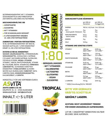 AsVita Beverage Concentrate Fresh Mix 1:80 | Sugar-Free 5L Syrup | 22 Tropical Flavours - Shop Internationally - Buy Online on GoSupps.com