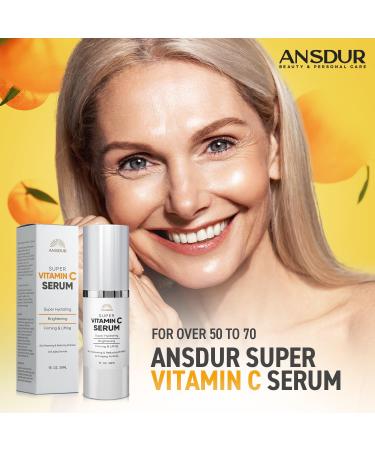ANSDUR Super Vitamin C Serum for Women 70+: Anti-Aging Hydrating Face Serum with Niacinamide Bakuchiol & Hyaluronic Acid - Korean Skincare 1 fl oz - Buy Online on GoSupps.com