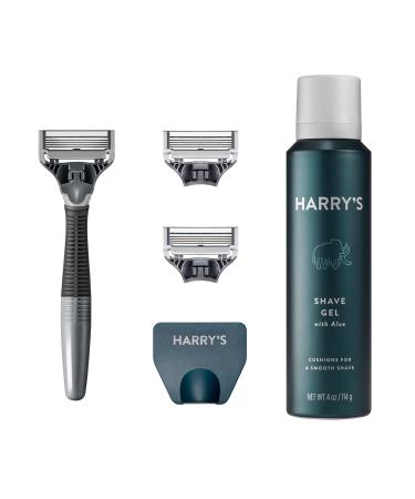 Harry's Razors for Men - Shaving Kit for Men includes a Mens Razor Handle, 3 Razor Blade Refills, Travel Blade Cover, and 4 Oz Shave Gel (Charcoal) Charcoal 6 Piece Set