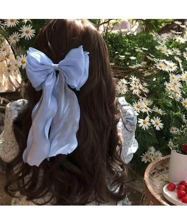 Aneneiceera Vintage Silk Bow Hair Clip Silk Chiffon Bowknot Hair Bow Clip Blue Tulle Bow Hair Barrette Chiffon Long Tail Bow Clips Long Bow Tail Headpieces Decorative Hair Accessories for Women Girls - Buy Online on GoSupps.com