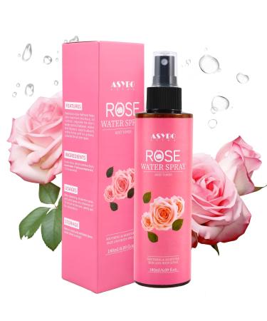 ASYBO Rosewater Spray 180ml 100% Pure Natural Damask Rose Spray for Face Body and Hair Facial Toner Soothing Rose Water Moisturizing Absorbs Quickly