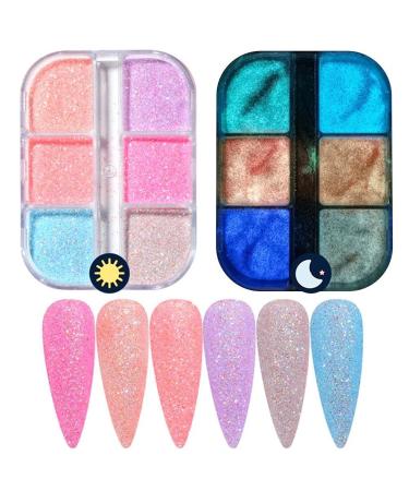 Prevessel nail pigment powder 6 colors bright shines in the dark neon pigment sequins nail art glitter accessories for DIY nail art decoration for women and girls