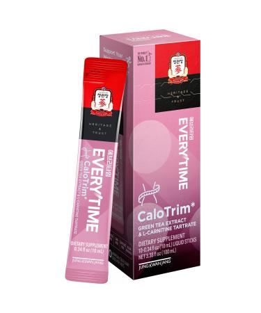 JUNG KWAN JANG Everytime CaloTrim - Intra Workout Herbal Energy Drink Packets with Korean Red Ginseng L-Carnitine Tartrate & Green Tea - Non-GMO (10 Sticks 0.34 fl oz)