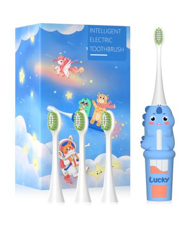 Kids Electric Toothbrushes - Rechargeable Smart Toothbrush for Toddler Electric Toothbrushes for Boys Girls Age 3-12 2 Mins Timer 6 Modes 4 Brush Heads IPX7 Waterproof (Blue)
