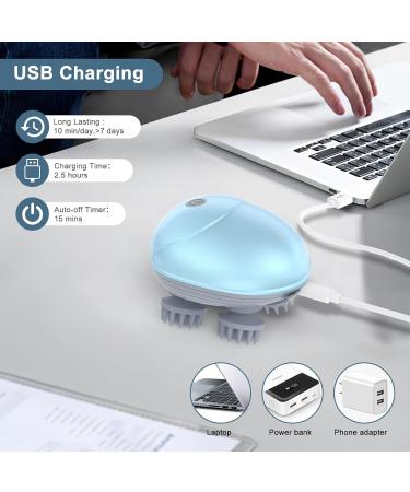 Ankilo Wireless Electric Head & Body Massager - IPX7 Waterproof 4 Interchangeable Kneading Heads Ideal for Scalp & Pet Massage - Blue Gray - Buy Online on GoSupps.com
