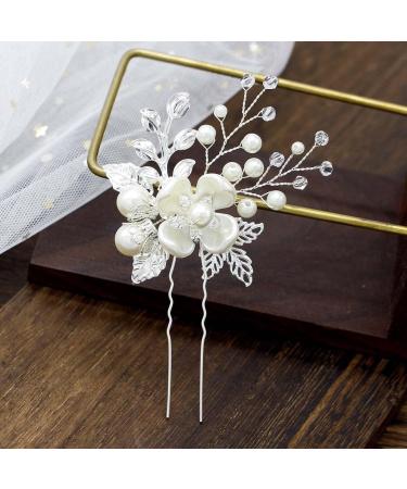 JUSTUSNX Silver Bride Wedding Headpiece Pearl Hair Pins Accessories Bridal Crystal Flower Hair Pieces for Women and Girls - Buy Online on GoSupps.com