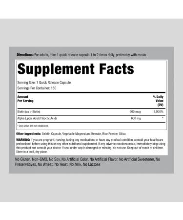 Buy Piping Rock Alpha Lipoic Acid 600 mg | 180 Capsules | Biotin Optimizer | Non-GMO & Gluten Free Supplement for Optimal Health - Buy Online on GoSupps.com