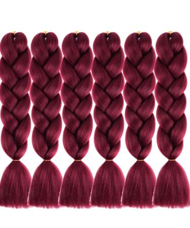 Shangxiu Kanecalon Jumbo Braid Hair Extensions - 6Pcs 24 Synthetic Box Braids in Wine Red | International Shipping - Buy Online on GoSupps.com
