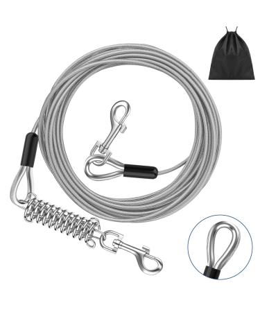 Pawaboo dog tie out leash 30ft tie-out cable for small to large dogs up to 125 heavy duty pets leash leash with 360 rotating hook and screw cap (125lbs 30ft silver) 30ft silver