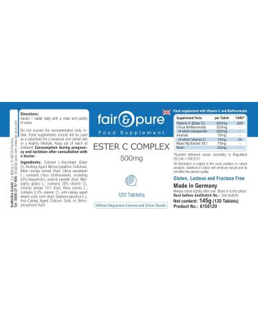 Fair & Pure - Ester C Complex - avec 500mg de Vitamine C 333mg de Bioflavono des & Ac rola - 120 comprim s - Buy Online on GoSupps.com