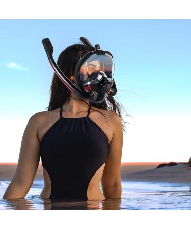 HJKB Full Face Snorkel Mask with Anti-Fog Wipes | 180 Panoramic HD View | Anti-Leak Dry Top Set for Adults & Kids | Black Large-X-Large - Buy Online on GoSupps.com