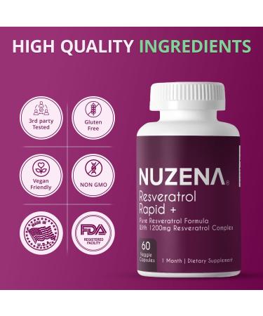Nuzena 1200mg Resveratrol Supplement Capsules - Made in USA - Immune System Booster & Anti-Aging Support - Extra Strength Formula for Health & Heart - 60 Capsules - Buy Online on GoSupps.com