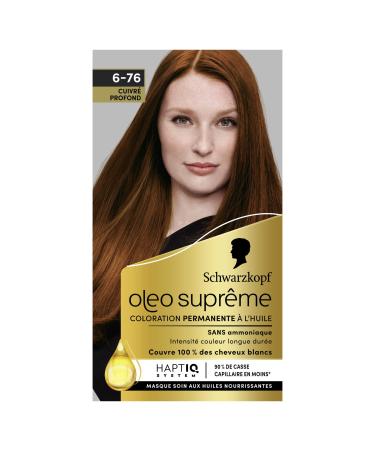 Oleo Supr me - Schwarzkopf Coloration Permanente l Huile Couleur et Eclat Longue Dur e sans Ammoniaque Couvre 100% des Cheveux Blancs HaptIQ Syst me Cuivr Profond 6-76 Cuivr Profond 6-76 115 ml (Lot de 1)