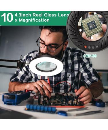 10x Magnifying Glass with Light | Illuminated LED Magnifying Lamp for Hobbies & Repairs 5 Color Modes Square Base Real Glass - Buy Online on GoSupps.com