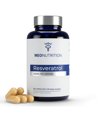 Meo Nutrition Resveratrol 600mg 60 Capsules | Antioxidant Supplement | Non-GMO Gluten-Free Vegan | Supports Wellness & Vitality | Made in USA
