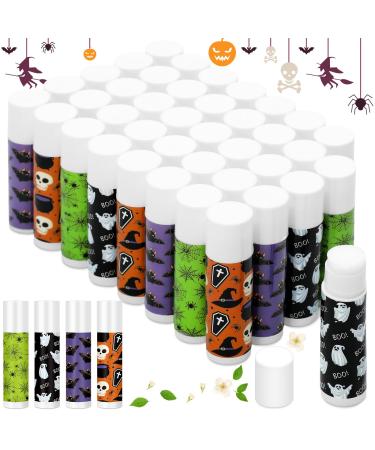Locmeo 40 Pcs Halloween Lip Balms Bulk Ghost Spiderweb Skull Bat Design Lip Moisturizers for Adults Summmer Halloween Party Supplies Favor Gifts 4 Styles