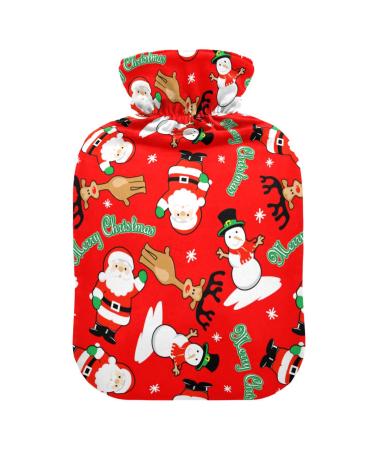 Heat bottle 1 l Small warming bag with a soft plush warmer cover Merry Christmas Santa Schneemann leak-proof screw cap ideal for winter sports outdoor back neck and legs