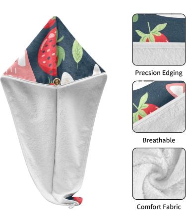 Cute Cat Strawberry Hair Towel 2 Pack - Super Absorbent Quick Dry Hair Turbans for Women & Girls - Buy Online on GoSupps.com