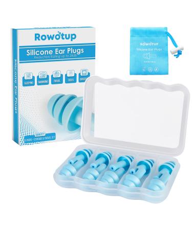 Reusable Silicone Ear Plugs - Rowotup Ultra Soft Waterproof Noise Cancelling Earplugs for Sleeping Swimming Snoring Shooting Concerts Work - 28dB Highest Noise Reduction Rating (NRR) - 5 Pairs