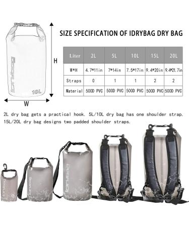 IDRYBAG Clear Waterproof Dry Bag 2L/5L/10L/15L/20L - Lightweight Dry Sack for Water Sports - Ideal for Kayaking, Boating, Swimming - Black Caffeine - Buy Online on GoSupps.com