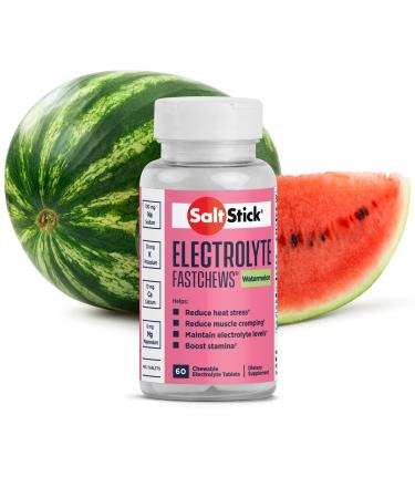 SaltStick FastChews  Electrolyte Tablets for Quick Rehydration  Muscle Cramp Relief  Sports Recovery & Performance  Bottle of 60 FastChews Tablets  Watermelon