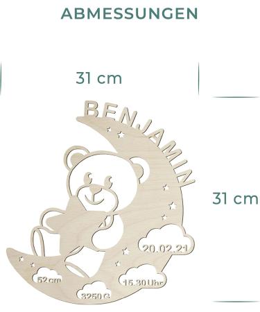 LAUBLUST Night Light Bear in the Moon - Personalized Baby Gift for Birth & Baptism - LED Natural Lighting for Kids - Buy Online on GoSupps.com